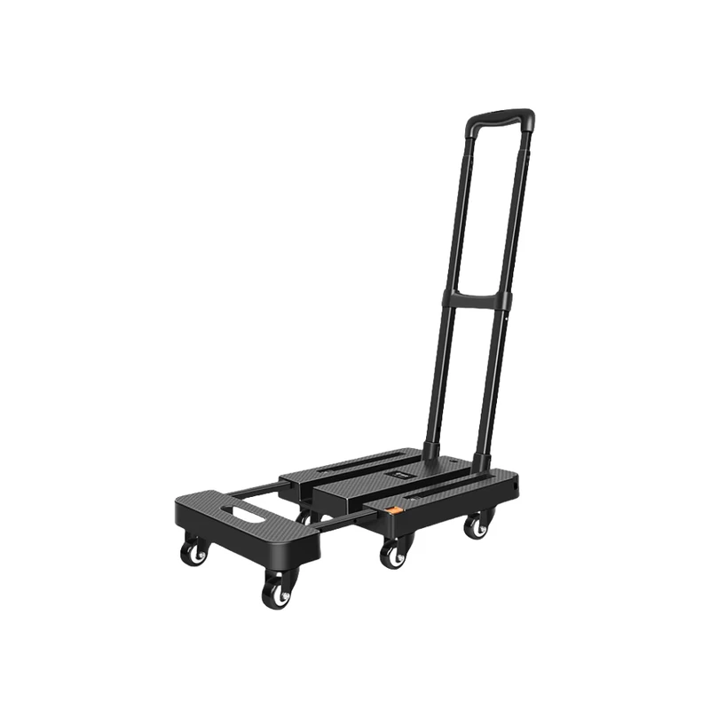 Black Blue Plastic Foldable Four Wheel Warehouse Cart Trolley with Steel Handle Platform Hand Camping Cart