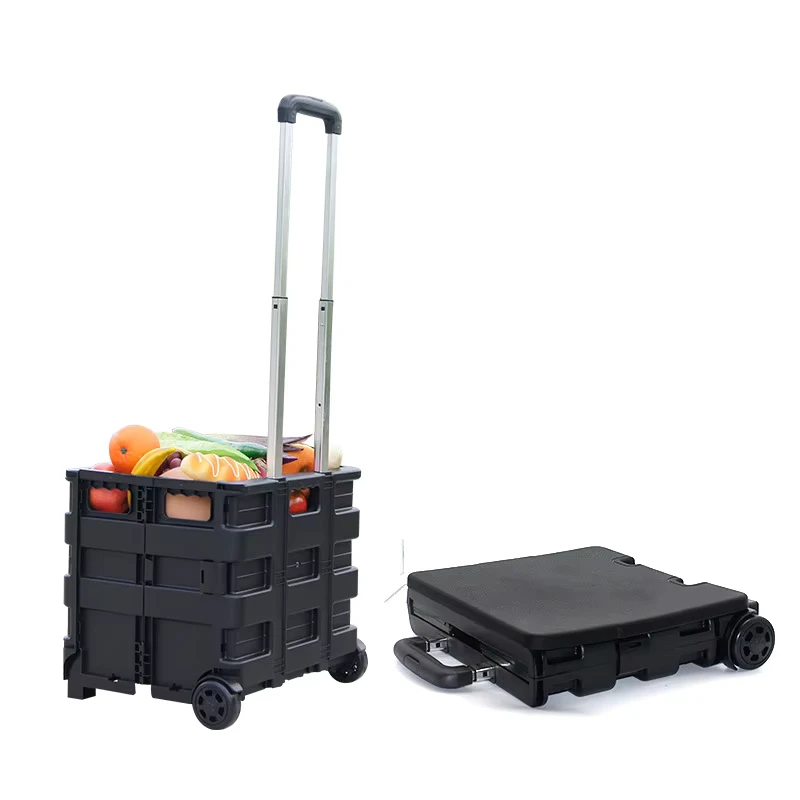 Black Foldable Plastic Shopping Trolleys & Carts with Hook Single Tier for Bathroom & Kitchen Use