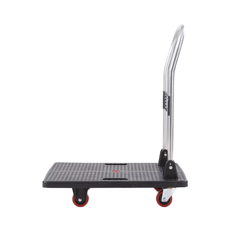 Black Four Wheel Turnover Mini Hand Trolley Household Storage Dolly Cart Foldable Plastic Platform Dolly Cart Max 150kg Capacity