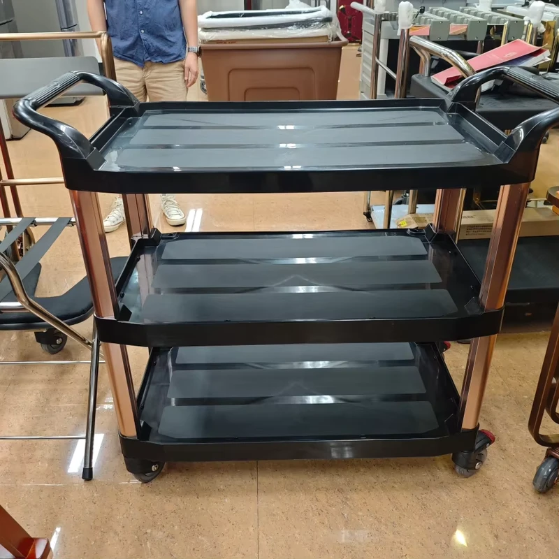 Black Gray Plastic Hotel Restaurant Cleaning Cart Utility Food Serving Trolley Service Cart
