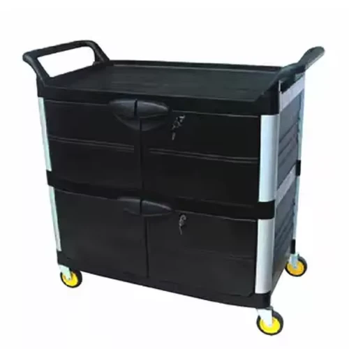 Black Grey Mobile Hotel Utility Cart Service Carts Food Service Cart With Panels