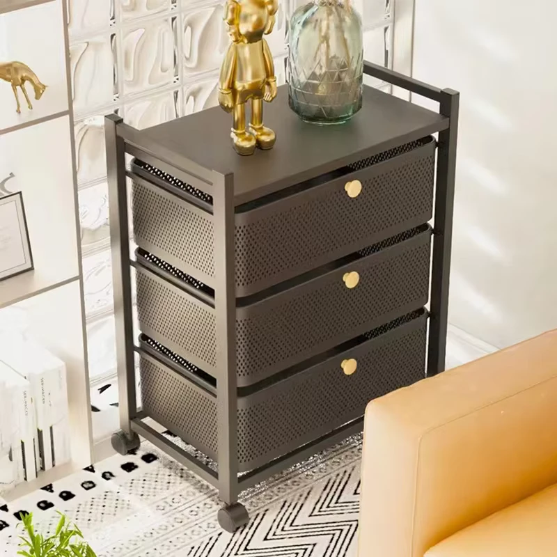 Black Iron Floor Plastic Material Multi Layer Storage Rack Snacks Drawer Trolley Carts With Wheels
