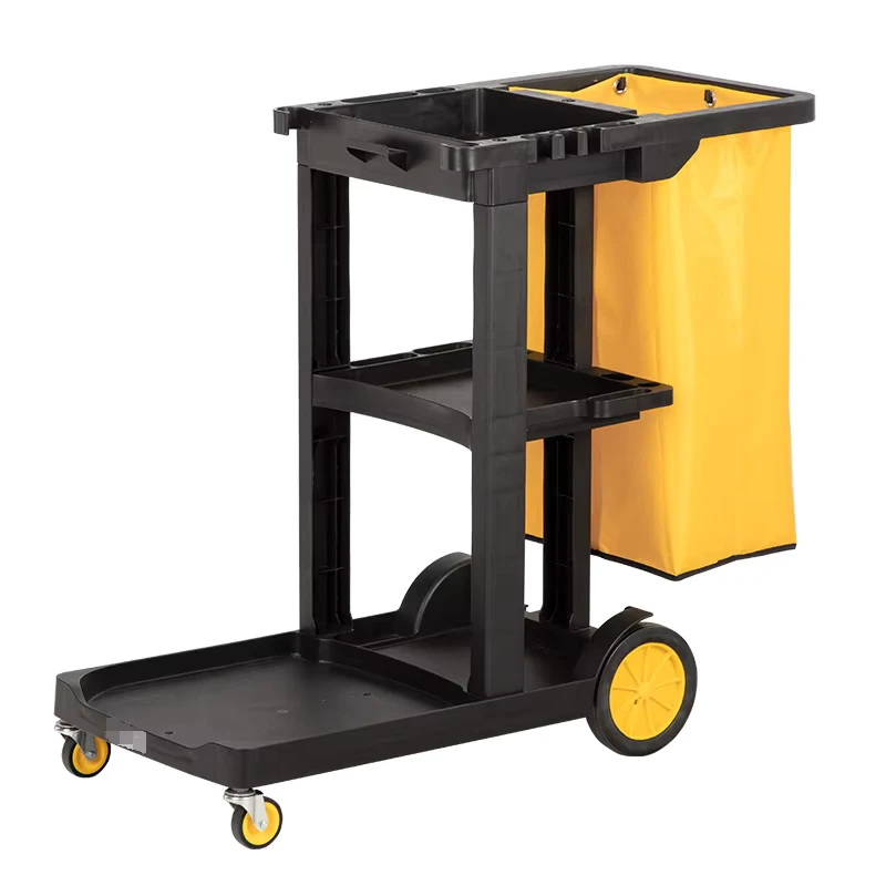 Black Janitor Trolley Cars Multipurpose Hotel Room Cleaning Carts Durable Portable Plastic with Waterproof Feature