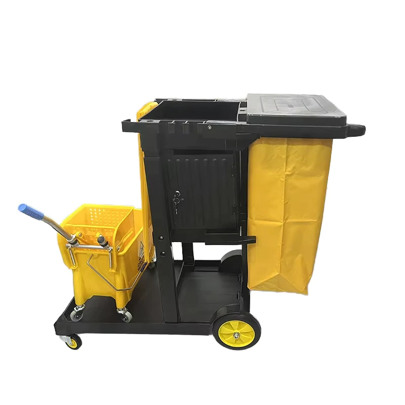 Black Janitor Trolley Cars Multipurpose Hotel Room Cleaning Carts Durable Portable Plastic with Waterproof Feature