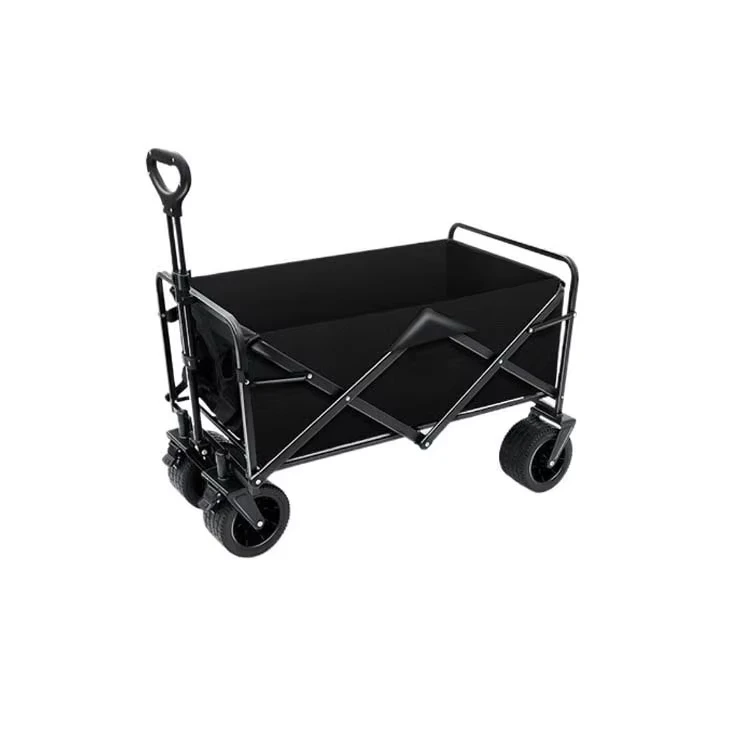 Black Outdoor Camping Foldable Steel Trolley Shopping Carts Camping Wagon Cart Trolley Wagon Metal Wagon Beach Cart