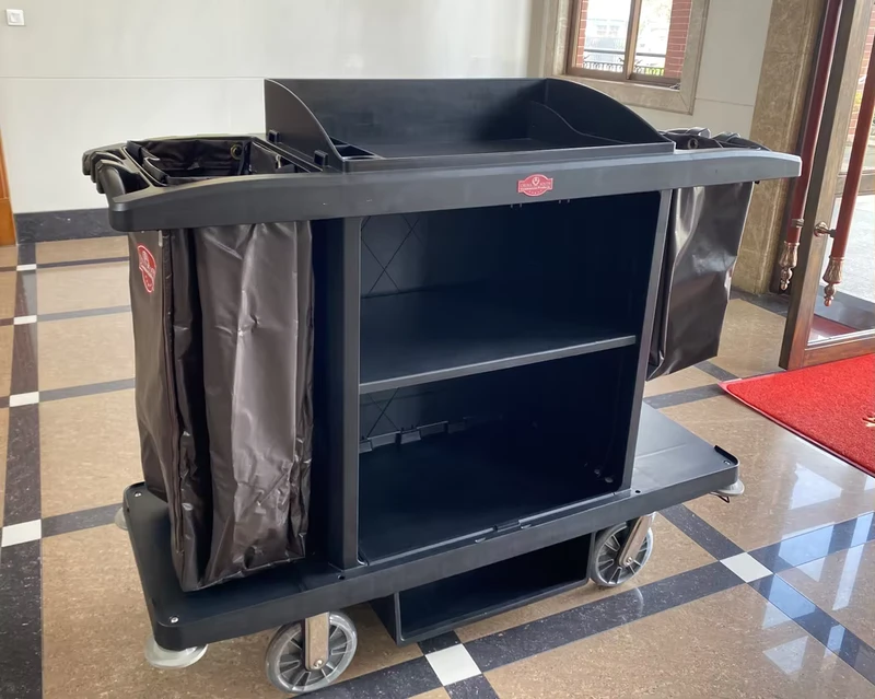 Black PP Plastic Utility Service Trolley Cart Organizer Multiple Service Cleaning Carts Without Door