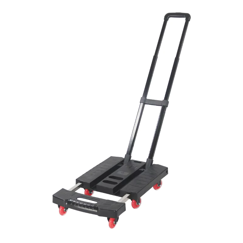 Black Trolley 150kg Load Lightweight Folding Luggage Cart Six Wheels Utility Cart Moving Portable Platform Trolley 31*59mm