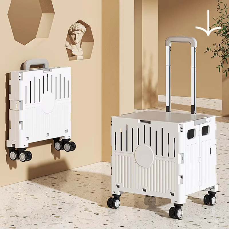 Black White Handle Carts Utility Folding Pet Stroller Plastic Storage Cart Trolley Walking Camping Market Shop 4 8 Wheels