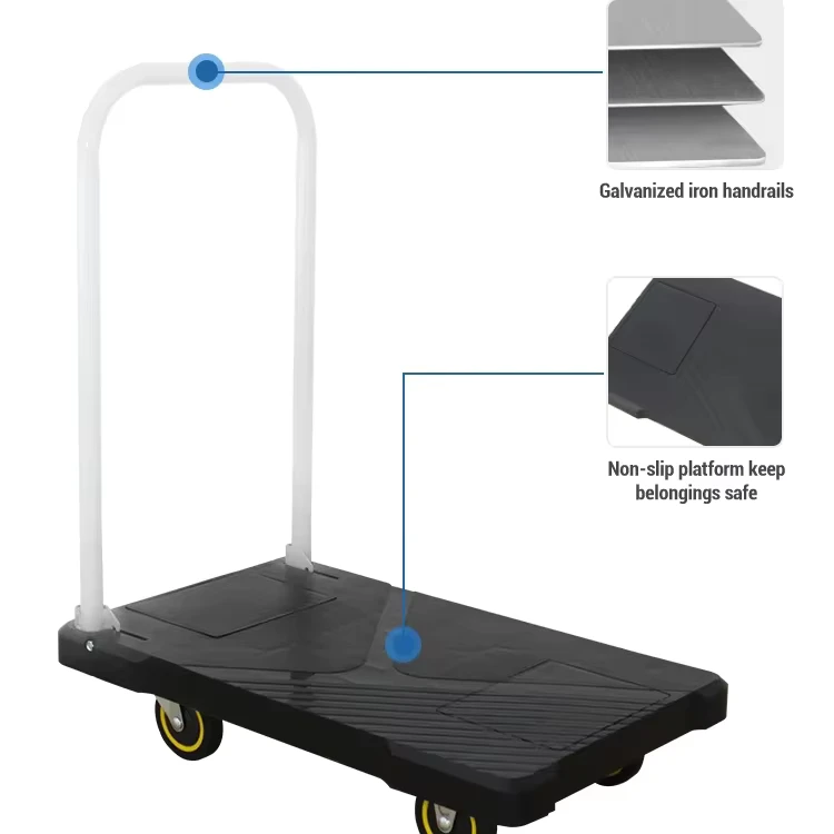 Black-silver Hand Trolley with PP Plastic Platform
