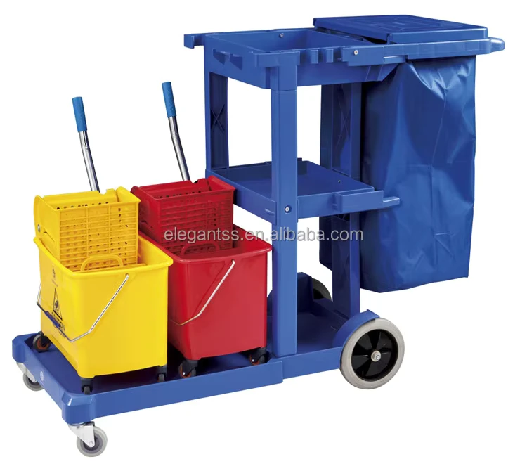 Blue Commercial Hotel Housekeeping Plastic Cleaning Trolley Janitorial Cart for Hotel Hospital