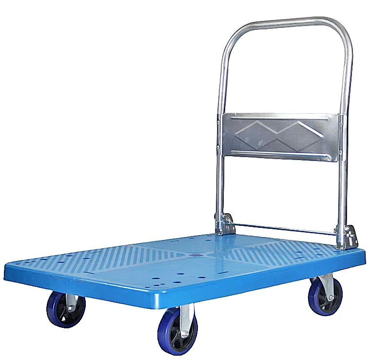 Blue Heavy Duty Plastic Platform Hand Folding 900*600mm Cart Trolley with Foldable Handle 400kg Load