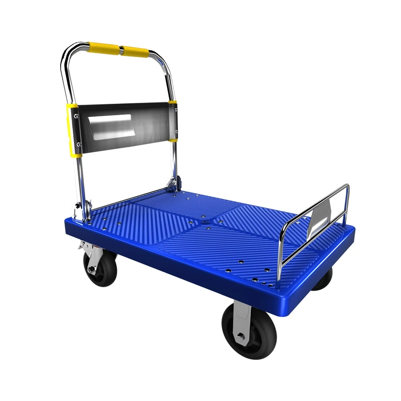 Blue Heavy Duty Plastic Wheeled Trolley Platform Hand Truck Cart OEM 200kg Load Capacity Four Wheel Mobile Transport Cart