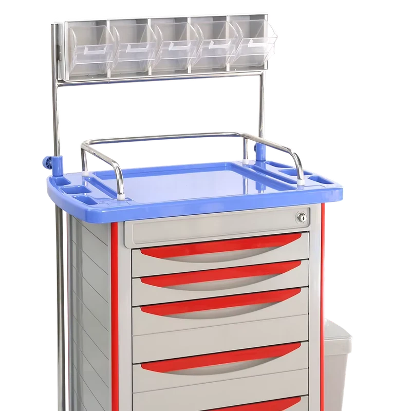 Blue Hospital Furniture Medical ABS Anesthesia Cart with Wheels Plastic Patient Cart Anesthesia Trolley