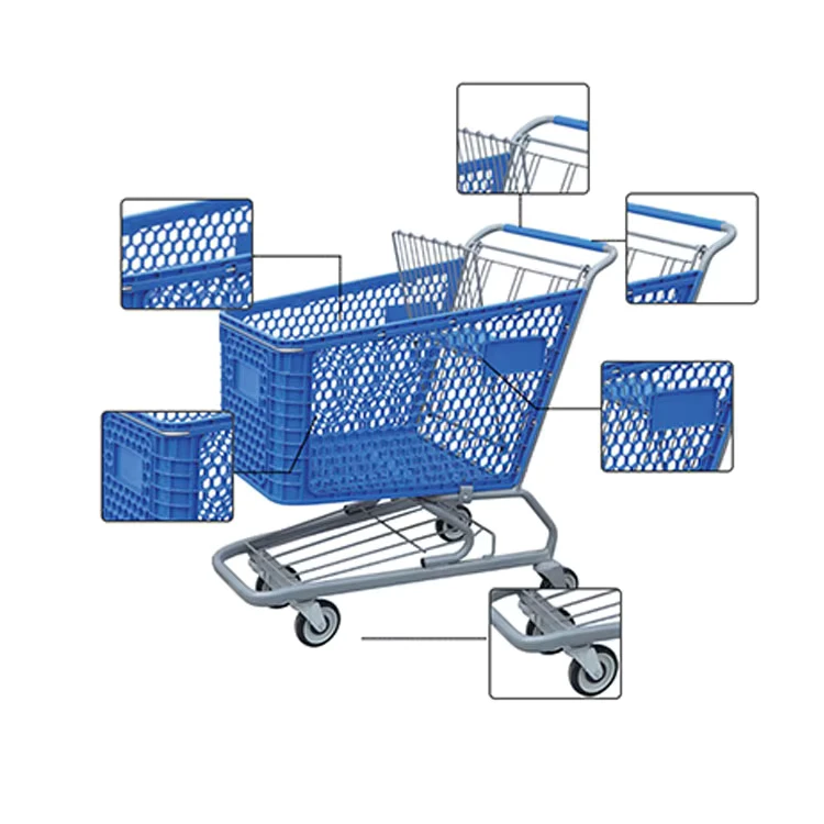 Blue Trolly Carts Plastics Supermarket Shopping Mall Trolley Cart