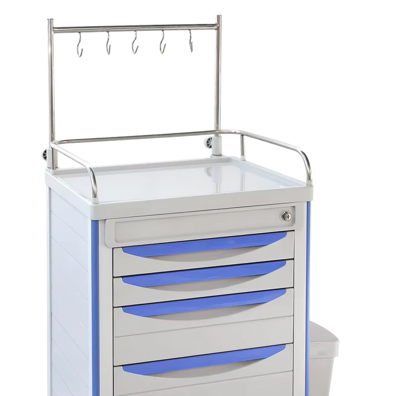 Blue White Medical ABS IV Infusion Cart with Wheels Plastic Infusion Trolley