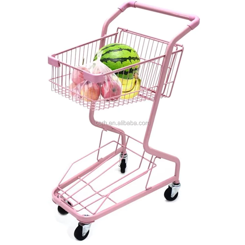 Boutique Pink Color Double Layer Shopping Trolley