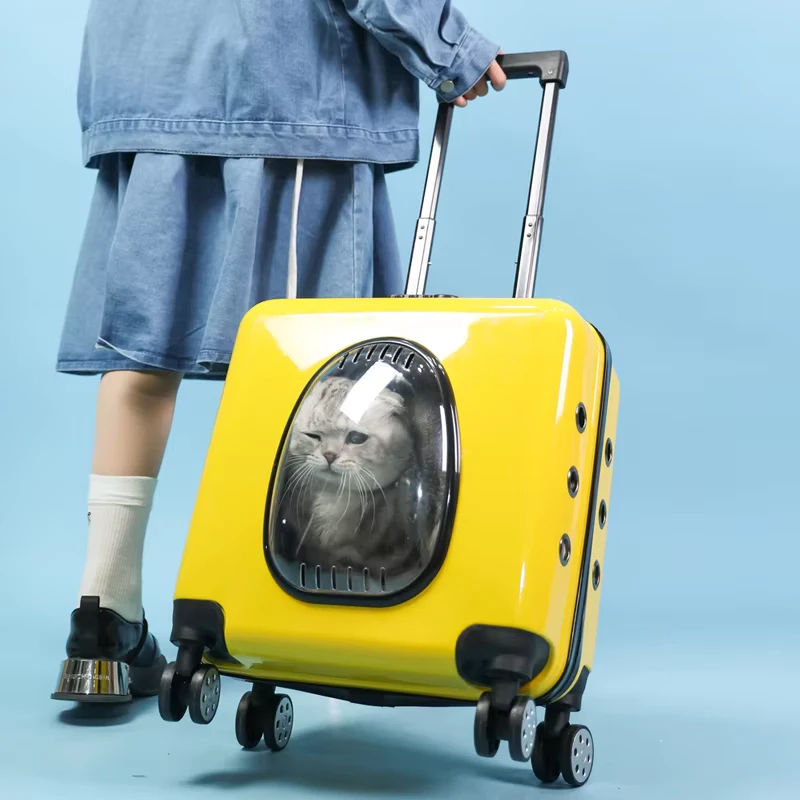 Breathable Transparent Ventilated PC Pet Carrier with Wheels Portable Cat & Dog Bubble Backpack Travel Carrier