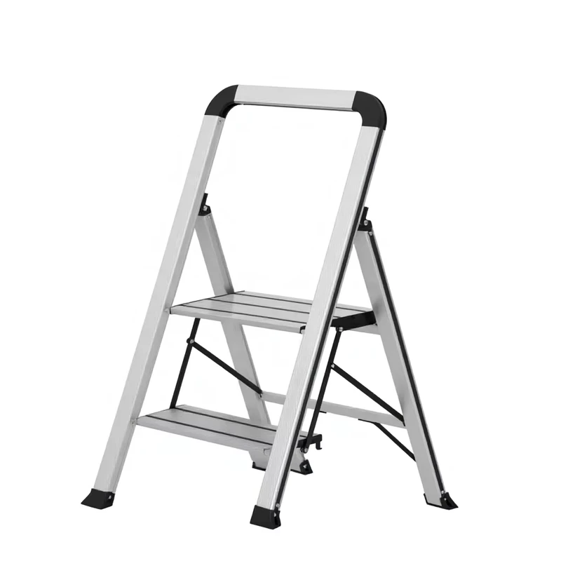 Buyer Favorite 2 Steps Ultra Thin Wide Nonslip Handrail Ladder Folding Aluminum 150kg EN 131 Staircase Supermarket Warehouse
