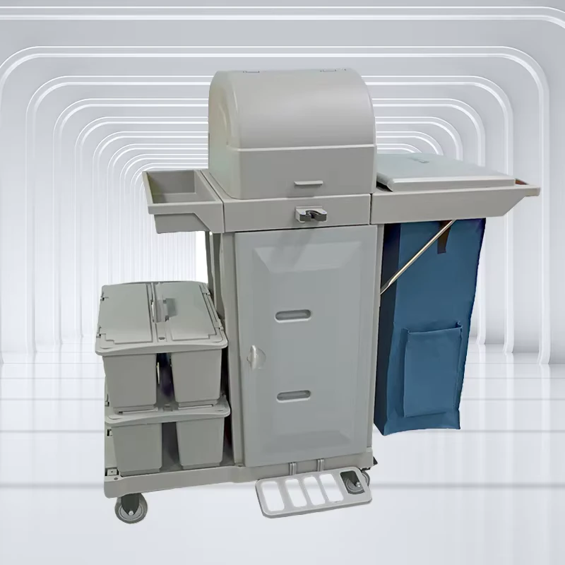 C-2 Multifunctional Hospital Cleaning Trolley Hotel Service Cart Housekeeping Utility Cart Aluminum Janitorial Cleaning Cart