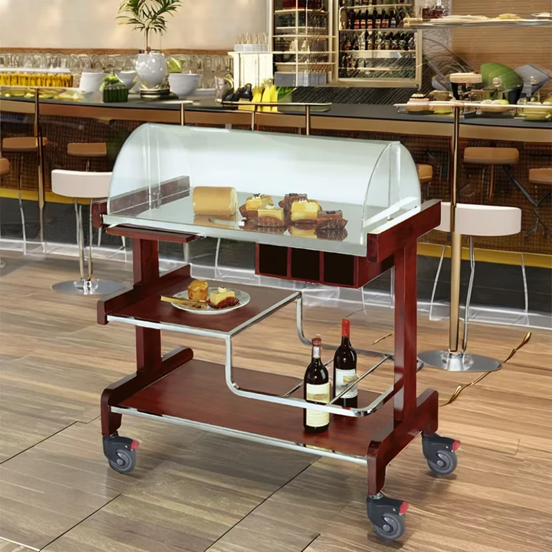 C 27 Stainless Steel Pastry Cart with 3 Layer Service Trolley Flip Lid and Wheels for Dessert Cake Bread Pastries
