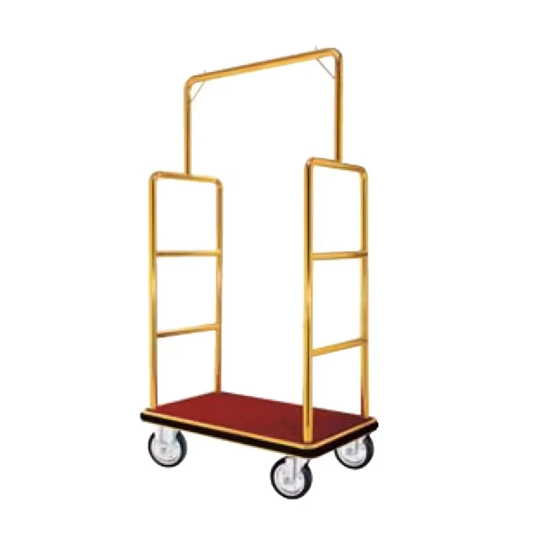 C008 Stainless Steel Hotel Lobby Trolley Titanium Gold Finish 8 PP Wheels Luggage Cart for Commercial Use