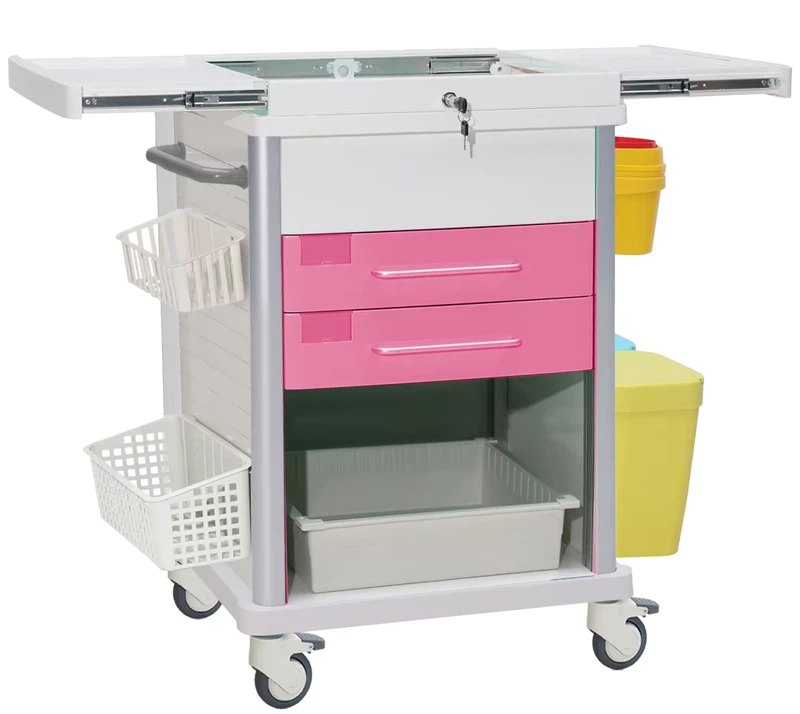 CE Approved Hospital Trolley Rolling Medical Cart with Waste Bin and Adjustable Shelves