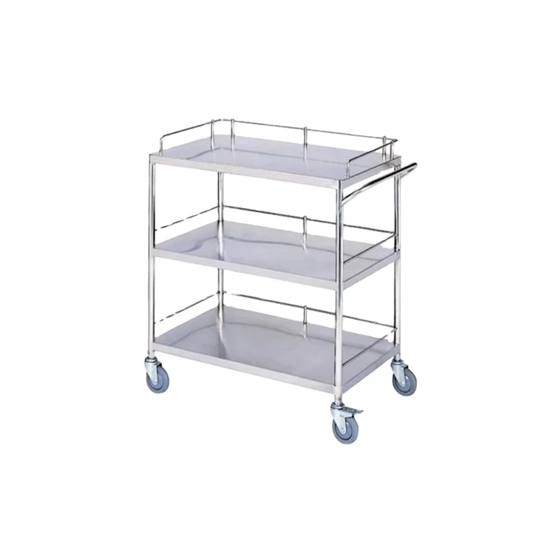 CE Certified 3 Tier Stainless Steel Medical Nursing Trolley Cart Hospital Furniture