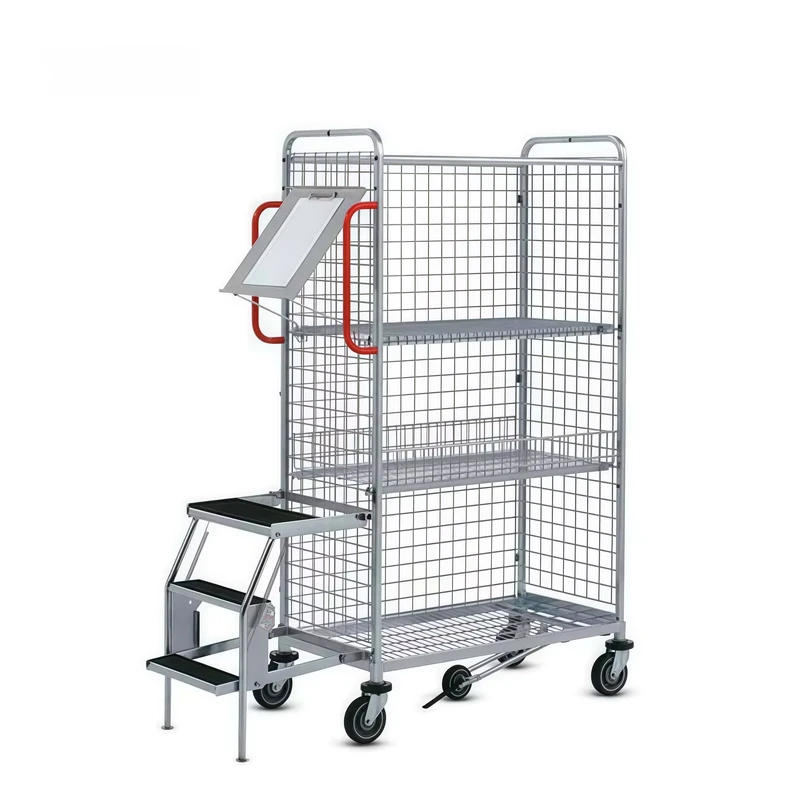 CH05110 Heavy Duty 600kg Steel Wire Shelf Cage Trolley 620*600*1820mm Four Wheel Powder Coated Cart