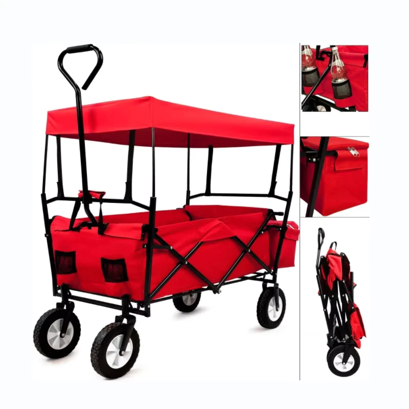 CT 0200 Outdoor Multipurpose Utility Kids Wagon Foldable with Cover Transport Cart for Goods Loading