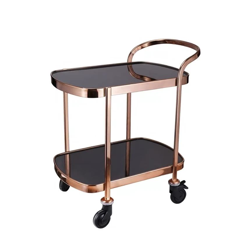 Cake Cart Luxury Large Size Metal Trolley Hotel Restaurant Beverage Service Snack Two layer Multi function Cart Black Gold