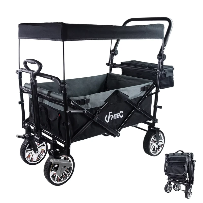 Camping Beach Folding Wagon with Big Four Wheel Roll Container Customizable OEM Support Canopy Folding Wagon Cart