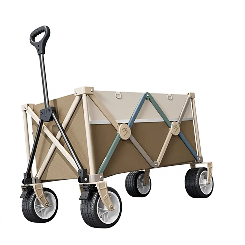 Camping Cart Foldable Oversized Outdoor Portable Stall Cart Brown Push Up Style Brown Black Green Colors OEM ODM