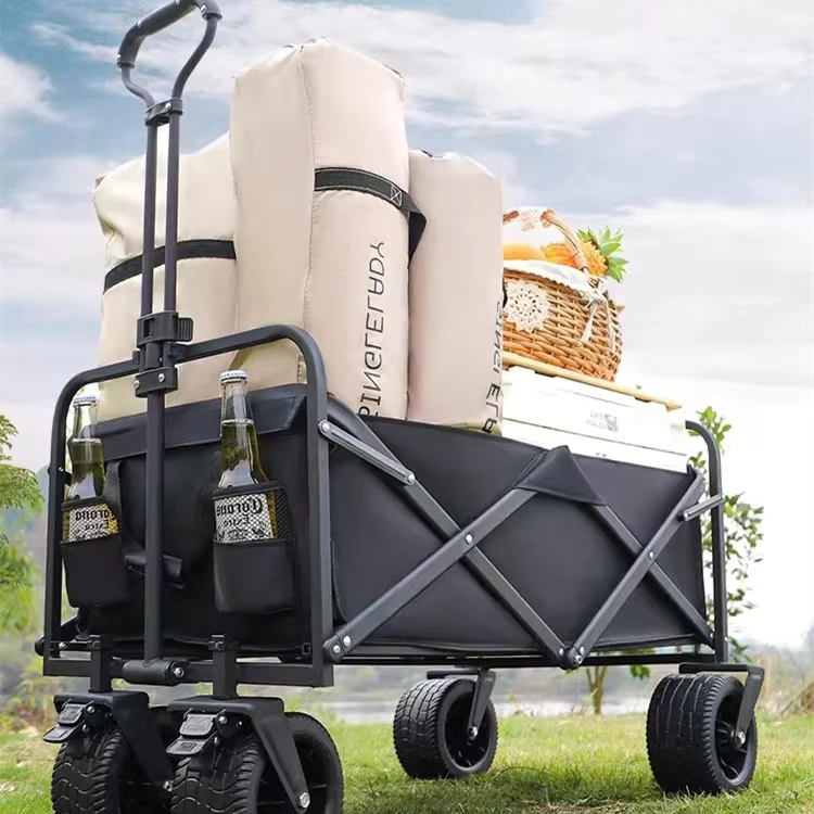 Camping Cart Outdoor Foldable Picnic Cart Camp Trailer Night Market Grocery Shopping Camping Stall Setup Storage Trolley