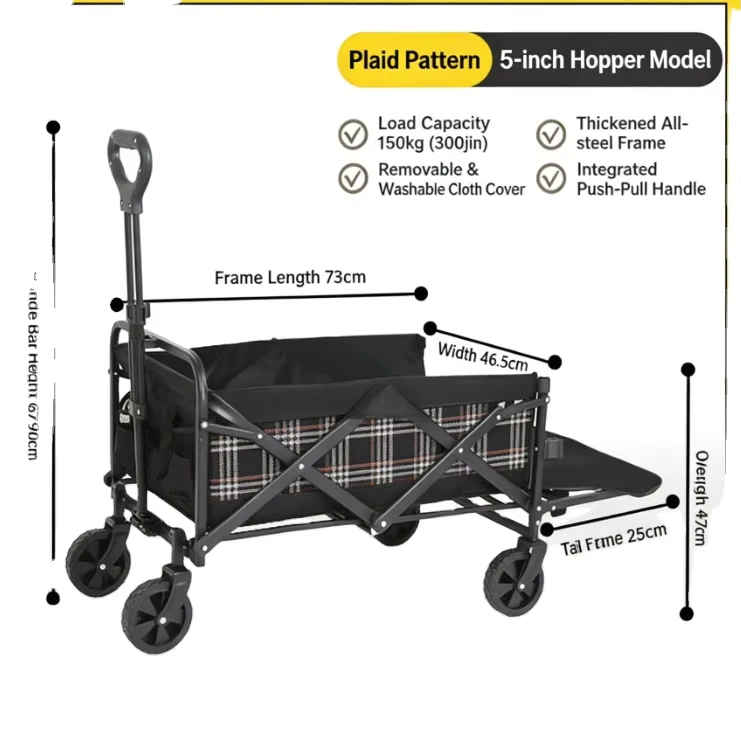 Camping Outdoor Foldable Cart Campsite Vehicle Picnic Cart Trailer Camping Stall Small Cart High Load Capacity Carbon Storage