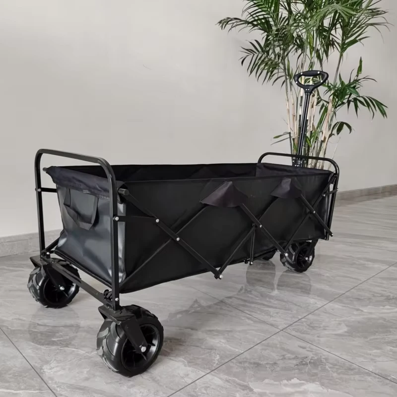 Camping Outdoor Shopping Foldable 4 Wheel Trolley 100kg Load Bearing Storage Tools OEM Customizable Black Cart