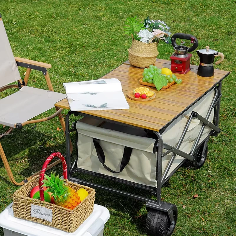 Camping Picnic Portable Folding Hand Carts Outdoor Vending Trailers Metal 4 Wheel Telescopic Handle 300kg Load