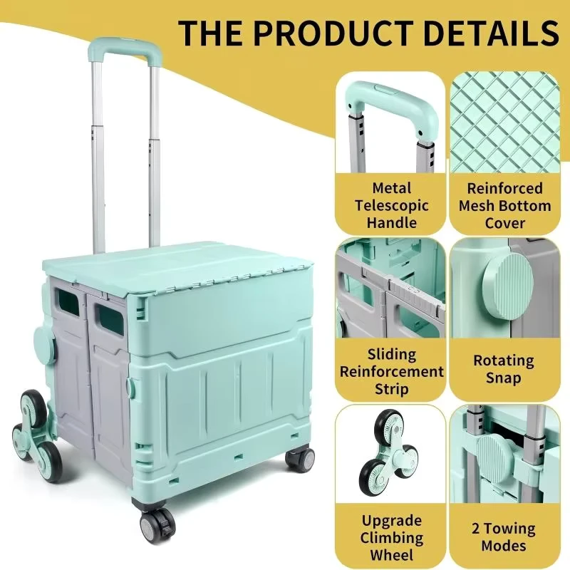 Camping Trolley Climbing Storage Shopping Cart with Telescopic Handle Outdoor Picnic Camping Folding Storage Utility-carts