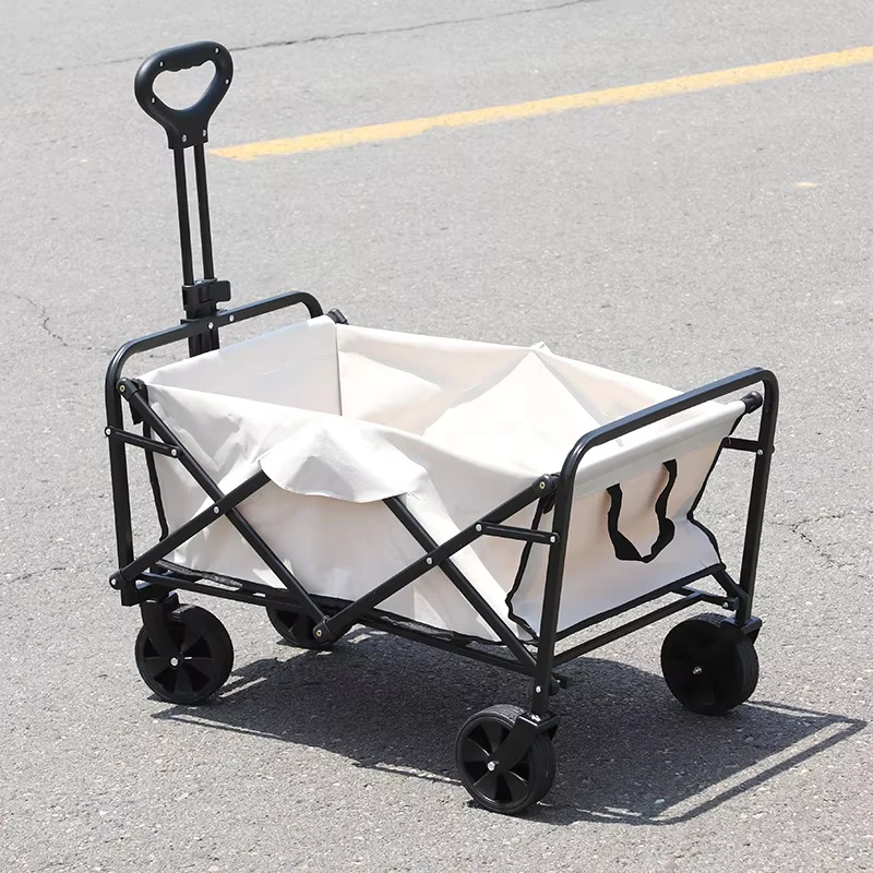 Camping Trolley Outdoor Portable Extra Large 4 Wheel Camp Car Foldable Picnic with Handle Oxford Cloth & Steel Pipe Black White