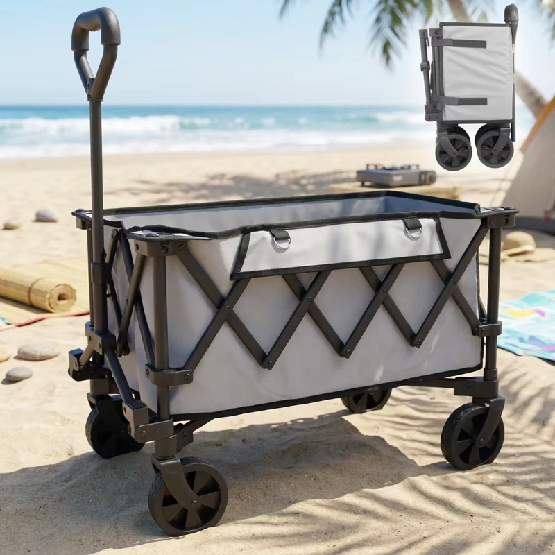 Camping Wagon Portable Lightweight Effortless Folding Steel Frame 600D Oxford Cloth High Load Bearing Capacity Camping Cart