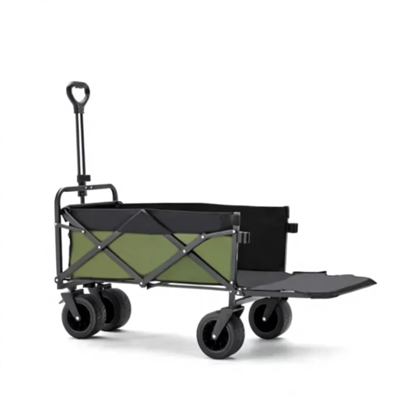 Camping Wagon with Drop Down Tailgate 120cm Extra Long Utility Cart Foldable Garden Trolley for Picnic Table Long Gear