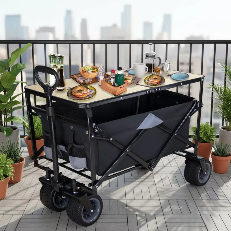 Camping Wagon with Foldable Tabletop Collapsible Utility Cart