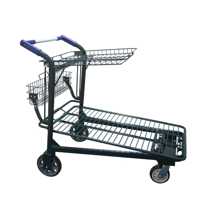 Canadian Style Shopping Trolley Double Layers Design High Load Capacity Logistical Cart Steel Frame Mesh Wire Structure