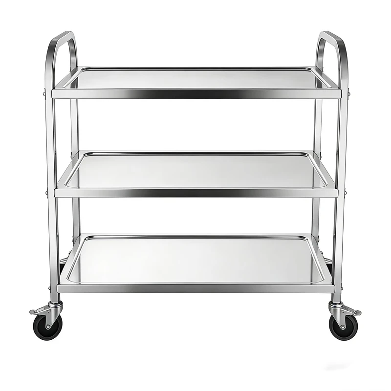 Canteen Commercial Stainless Steel Kitchen Trolley 3 Tier Heavy Duty Food Service Cart with Wheels for Restaurant Hotel