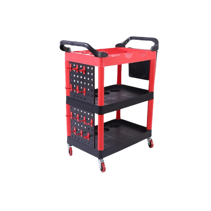 Car Beauty Plastic Three layer Tool Cart Portable Storage Cart Can Move Car Wash Shop Tool Cart