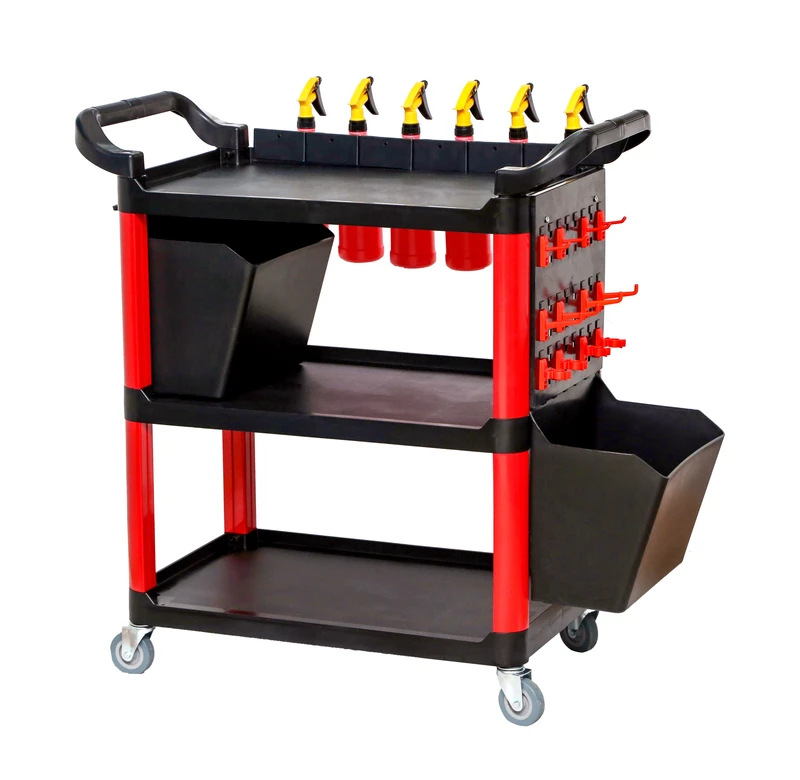 Car Wash Cart Tool Hand Push Tool Cart Trolley With Wheels for Service Detailing Car Wash Beauty Waxing Janitorial Plastic