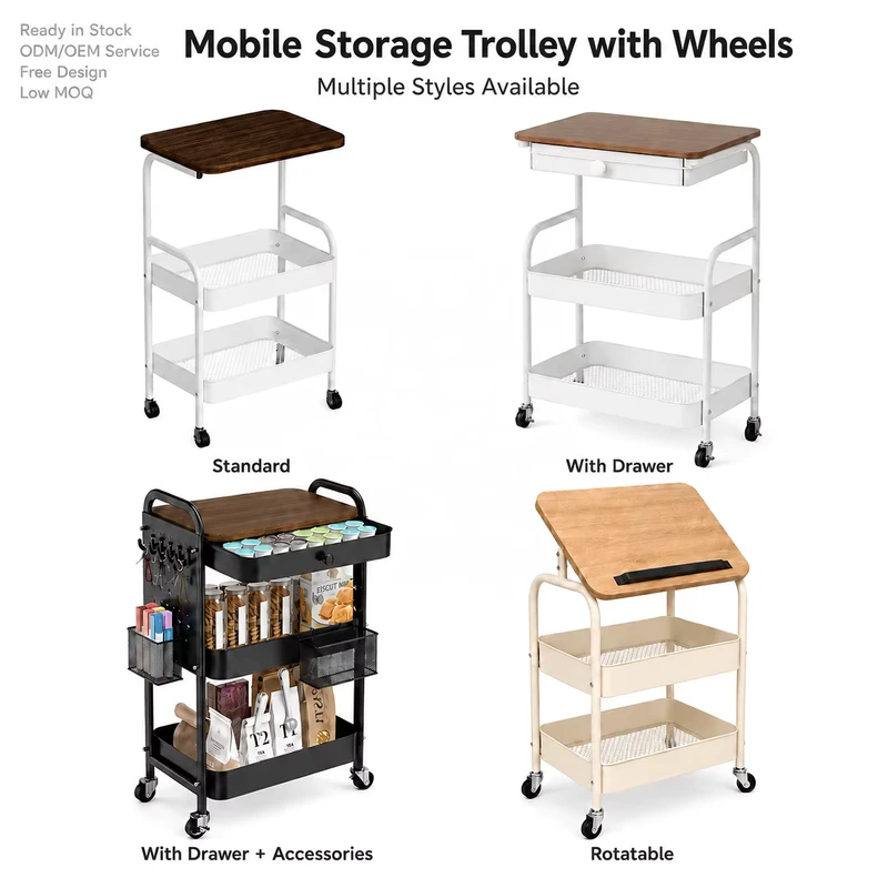 Carbon Steel Creative Folding Mobile Rack Floor Standing Trolley With Drawers Tiltable Coffee Living Room Side Table