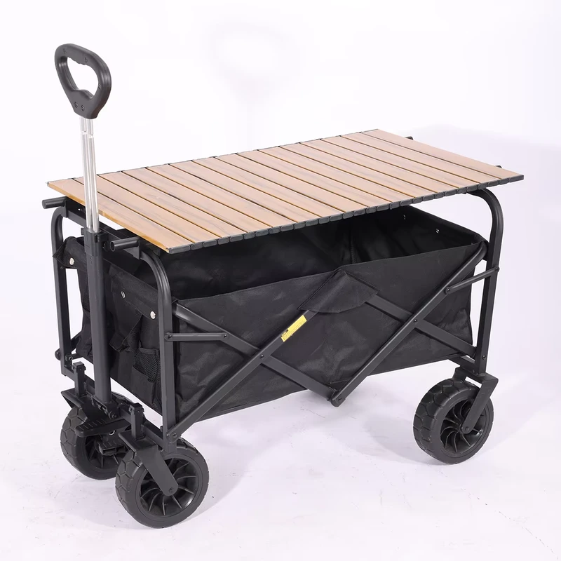 Carbon Steel Foldable Fishing Cart for Beach Adjustable Four Wheel Table Board Customized OEM Wagon