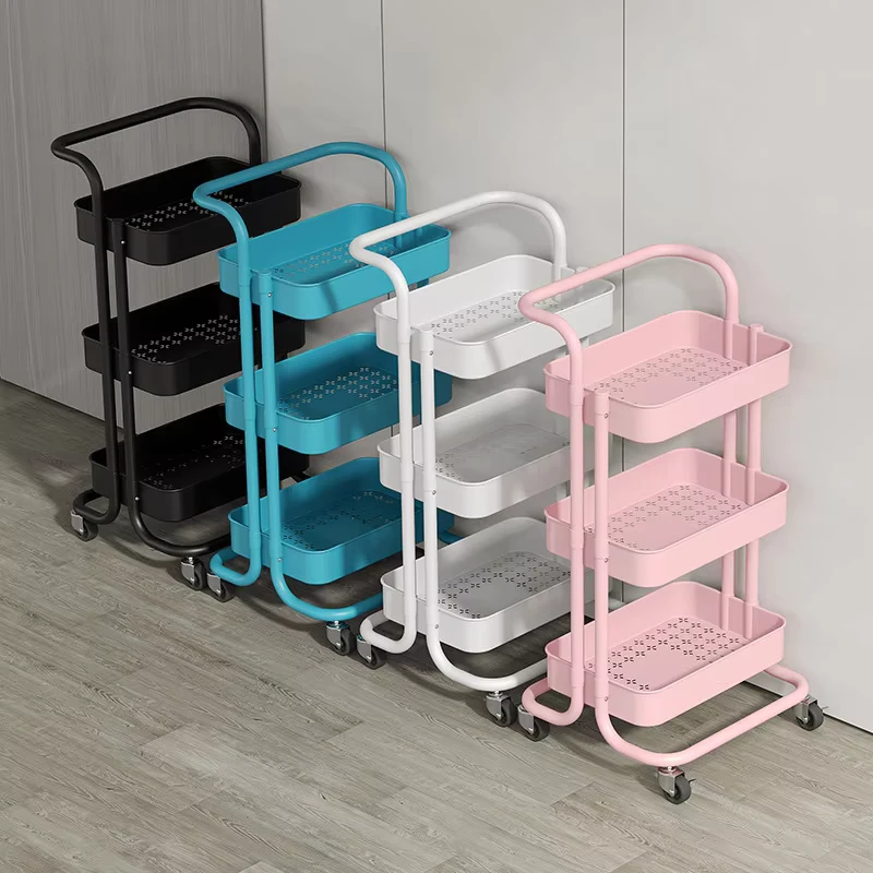 Carbon Steel Mobile Utility Cart with Armrests Kitchen Under Desk Cart with Caster Wheels Rolling Metal Storage Organizer