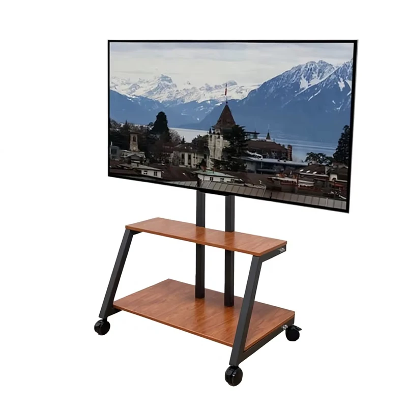 Carbon Steel TV Stand for Living Room & Bedroom Movable Floor Type with Brake Trolley Office & Household Display Rack