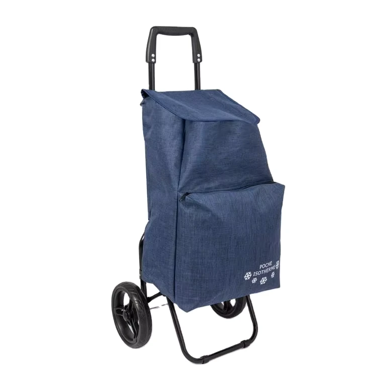 Carbon Steel Trolleys Supermarket Shopping Cart Foldable Shopping Cart With Large Thermal Insulation Polyester Pocket